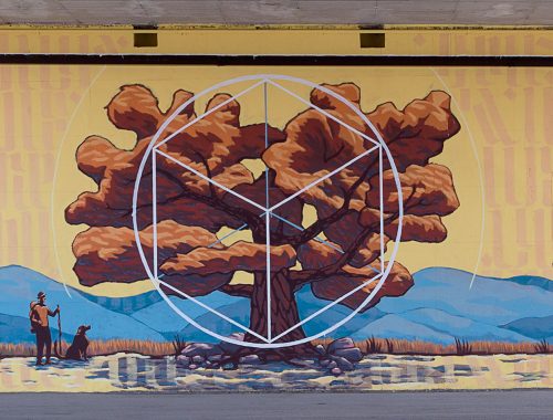 Mural representing Nature and Geometry by Chus and Ivan Tresoldi for Anas and Casermarcheologica in Sansepolcro