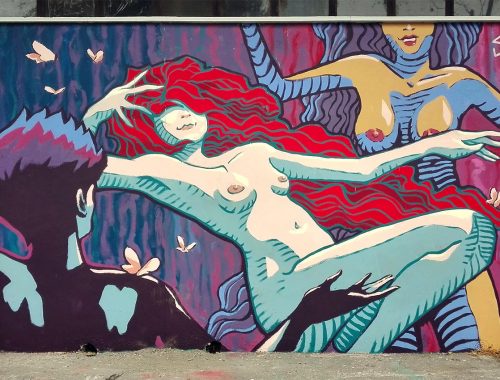 Mural representing three Women Dancing Street Art by Chus for ArtKademy in Milan Italy
