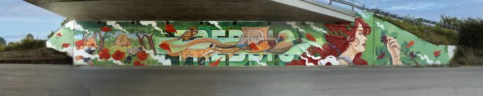 Photo of Chus’s mural under a highway overpass in Italy, depicting the allegory of wild Nature