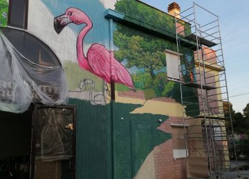"Life of the lagoon” mural by Chus, work in progress photo