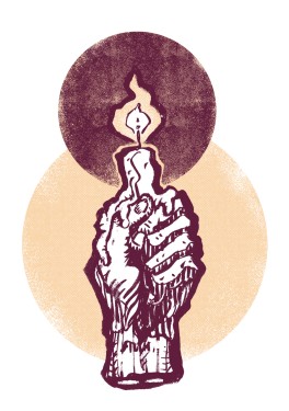 Illustration of a chopped hand holding a candle by Chus