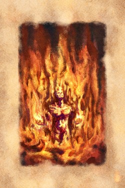 Colored illustration of a burning man