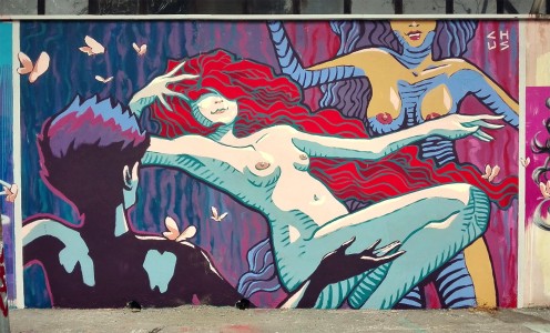Mural representing three Women Dancing Street Art by Chus for ArtKademy in Milan Italy