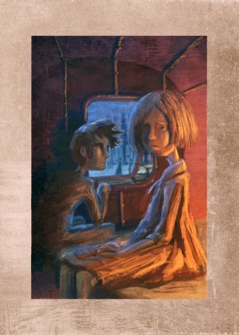 Digital illustration of Hansel and Grete hearing teir parents having an arguement