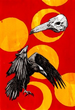 Symbolic illustration representing huginn and muninn the ravens of odin in Norse mythology